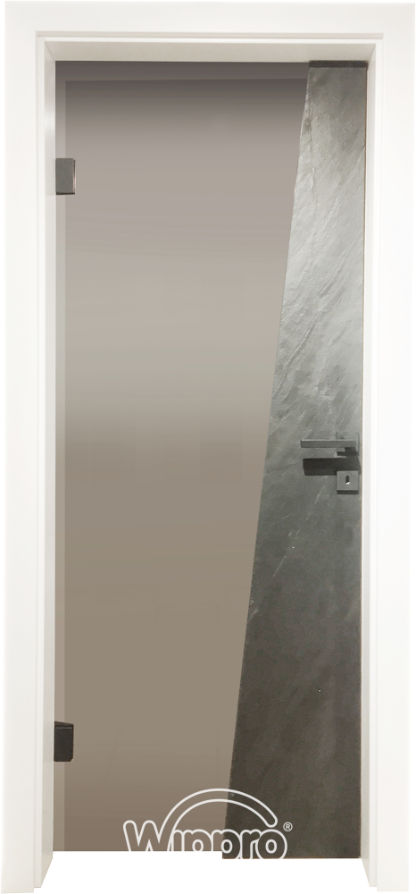 20190715- Teilglastür Axinit Classic, Zarge weiß deckend, Glasmotiv Schlicht, Float grau, mit Echtsteinauflage